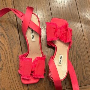 Miu Miu Vibrant Pink Fringed Sandals